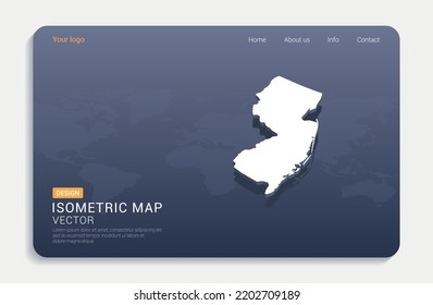 New Jersey map white on blue background with isometric vector.