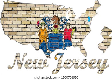 New Jersey on a brick wall - Illustration,
Font with the New Jersey flag