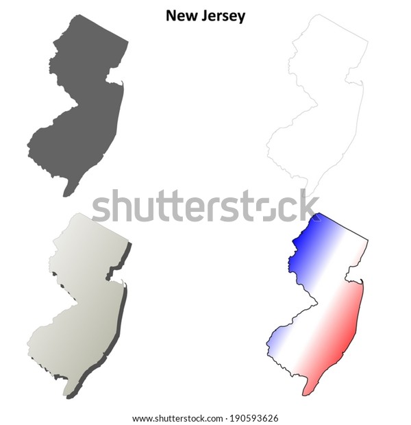 New Jersey Outline Map Set Vector Stock Vector (Royalty Free) 190593626