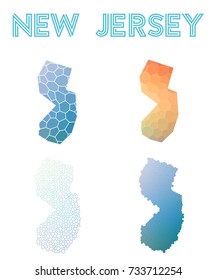 New Jersey polygonal US state map. Mosaic style maps collection. Bright abstract tessellation, geometric, low poly, modern design. New Jersey polygonal maps for infographics or presentation.