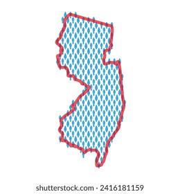 New Jersey population map. Stick figures people map with bold red translucent state border. Pattern of men and women icons. Isolated vector illustration. Editable stroke.