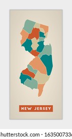 New Jersey poster. Map of the US state with colorful regions. Shape of New Jersey with US state name. Creative vector illustration.