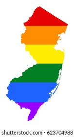 New Jersey pride gay vector map with rainbow flag colors. United States of America. 