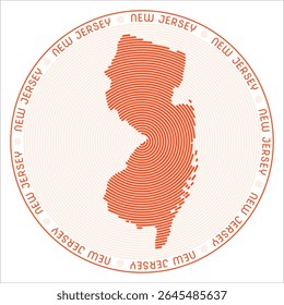 New Jersey round logo design. State shape built of rings. New Jersey text around the state. Vector illustration.