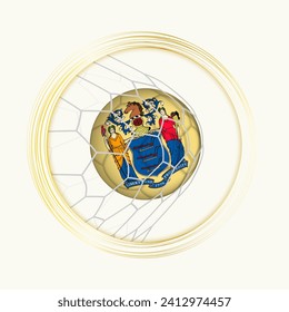 New Jersey scoring goal, abstract football symbol with illustration of New Jersey ball in soccer net. Vector sport illustration.