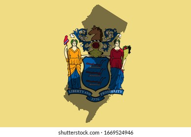 New Jersey silhouette on state flag background