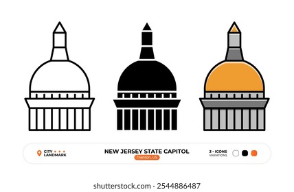 Ícone Da Linha Capital Do Estado De Nova Jersey. Trenton, Símbolo De Cor Dos Eua, Sinal De Resfriamento, Traço Editável.
