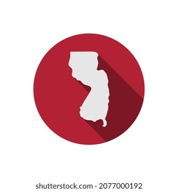 Mapa del círculo del estado de Nueva Jersey con una sombra larga