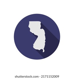 Mapa del círculo del estado de Nueva Jersey con una sombra larga