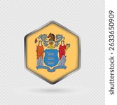 New Jersey State Flag Icon in Hexagon Shape.
