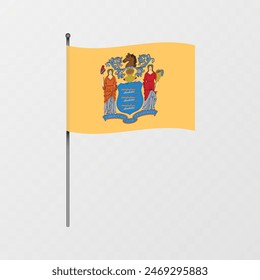New Jersey state flag on flagpole. Vector illustration.
