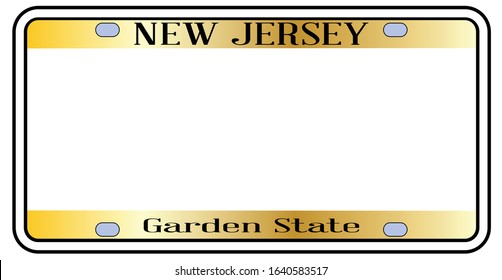 New Jersey state license plate in the colors of the state flag with the flag icons over a white background