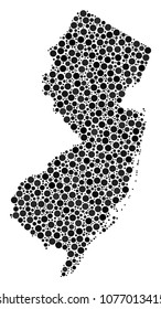New Jersey State Map mosaic of round spots in various sizes. Random round dots are grouped into New Jersey State Map collage. Vector geographic map design concept.