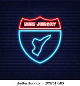 New Jersey state map outline neon icon. Vector illustration.
