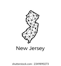 New Jersey State Map Polygonal Illustration aus Linien und Punkten einzeln auf weißem Hintergrund. Low-Poly-Design in den USA