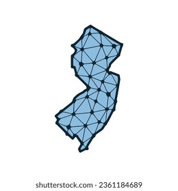 Mapa del estado de Nueva Jersey, ilustración poligonal hecha de líneas y puntos, aislados en fondo blanco. Diseño de políticas bajas en el estado de los Estados Unidos