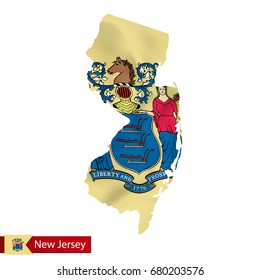 New Jersey state map with waving flag of US State. Vector illustration.