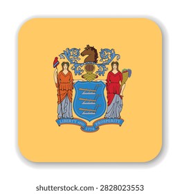New Jersey state rounded square flag. Part of The United States of America. Clean design for print, web, or educational use. Vector illustration with dropped shadow on white background.