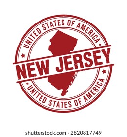 New Jersey State Shape With Text Red Vector Illustration