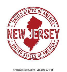 New Jersey State Silhouette With Circular Stamp Red And White Design