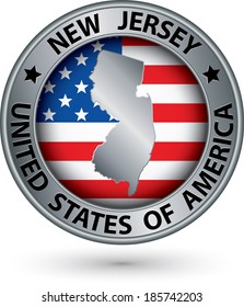 New Jersey state silver label with state map, vector illustration