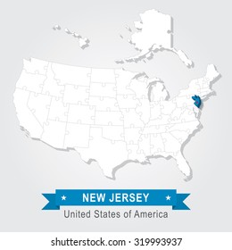 New Jersey state. USA administrative map.