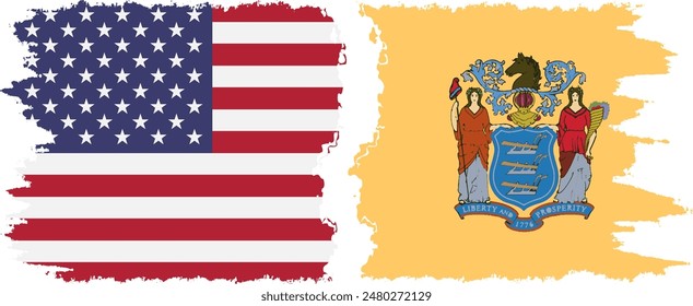 New Jersey state and USA grunge flags connection, vector
