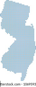 New Jersey state of USA map dots vector outline illustration in blue background. Dotted map of New Jersey state of United States of America. Creative pixel art map with highly detailed border 