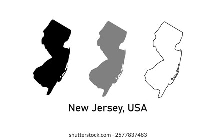new jersey state, USA map in outline style, black color, gray color
