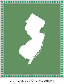 New Jersey state of USA map vector outline illustration in green background with creative frame design