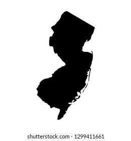 New Jersey, state of USA - solid black silhouette map of country area. Simple flat vector illustration.