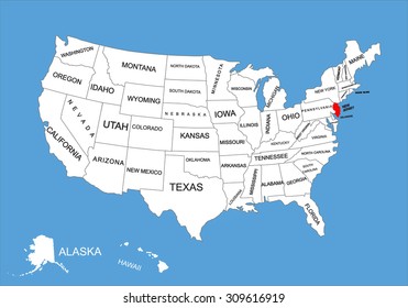 New Jersey State, USA, vector map isolated on United states map. Editable blank vector map of USA.
