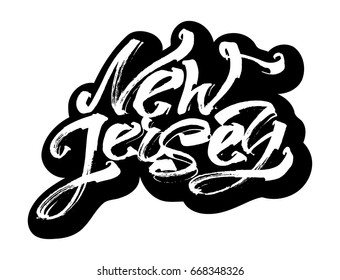 New Jersey. Sticker. Modern Calligraphy Hand Lettering for Silk Screen Printing