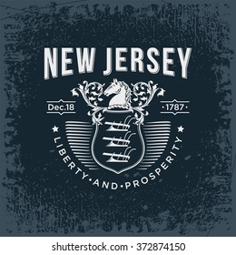 New Jersey stylized emblem state of America, black, vintage vector illustration