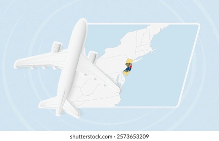 New Jersey Travel Illustration with Plane and National Flag. Ideal for travel agencies, promotional materials, or geographic content related to New Jersey.