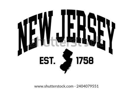 New Jersey typography design with map vector. Editable college t-shirt design printable text effect vector	