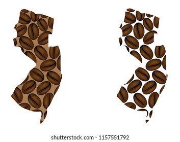 New Jersey (United States of America) -  map of coffee bean, New Jersey map made of coffee beans,