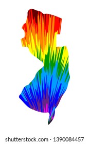 New Jersey (United States of America, USA, U.S., US) - map is designed rainbow abstract colorful pattern, State of New Jersey map made of color explosion,