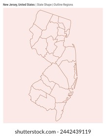 New Jersey, United States. Simple vector map. State shape. Outline Regions style. Border of New Jersey. Vector illustration.