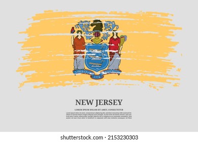 New Jersey US flag with brush stroke effect and information text poster, vector background
