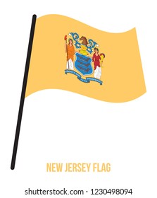 New Jersey (U.S. State) Flag Waving Vector Illustration on White Background. Flag of the United States of America.
