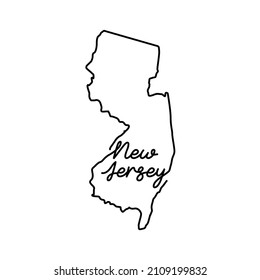 New Jersey US state outline map with the handwritten state name. Continuous line drawing of patriotic home sign. A love for a small homeland. T-shirt print idea. Vector illustration.