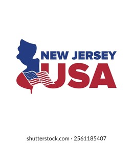 New jersey USA city logo with Wisconsin city map elements and United States flag for business identity and screen printing on t-shirts, shirts, etc.