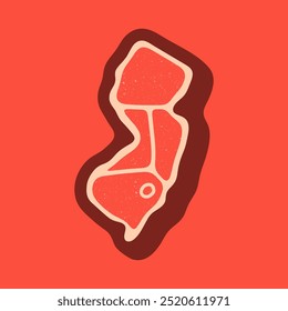 New Jersey, USA map for steak meat logo. Vector retro black and red meat dishes logotype illustration. Graphic grill BBQ label, emblem, symbol. Premium beef restaurant badge