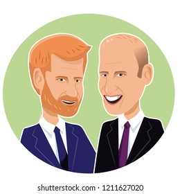 New Jersey, USA - October 24, 2018: Editorial Caricature Of Prince Harry And Prince William. EPS10 Vector Illustration.