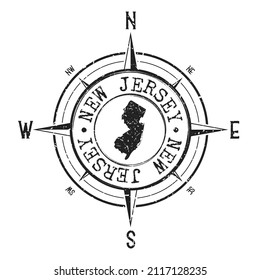 New Jersey, USA Stamp Map Compass Adventure. Illustration Travel Country Symbol. Seal Expedition Wind Rose Icon.