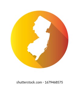 New Jersey, USA Symbol Map Icon Round. Flat Vector Art Design with Shadow. Gradient Color Banner.