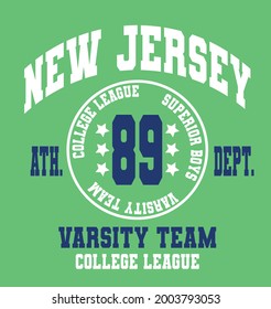 New Jersey Varsity Team Slogan Vector Illustration For T-shirt And Other Uses