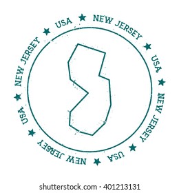 New Jersey vector map. Retro vintage insignia with US state map. Distressed visa stamp with New Jersey text wrapped around a circle and stars. USA state map vector illustration.