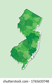 New Jersey watercolor map vector illustration of green color with border line on light background using paint brush in page